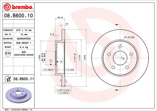 Brembo Components Not Hazardous To Health Brake Rotor 08B60011C02 - Disc
