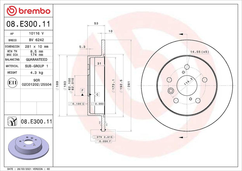 Brembo 08E30011C02 Original Equipment Standard - Brake Disc