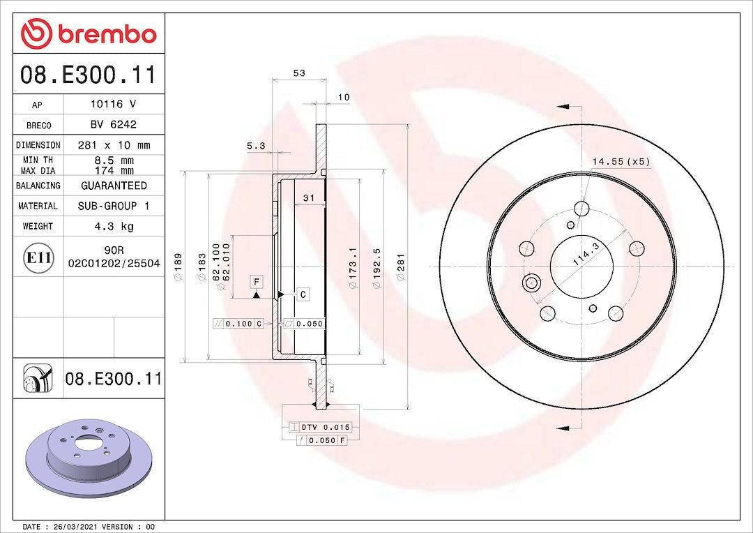 Brembo 08E30011C02 Original Equipment Standard - Brake Disc