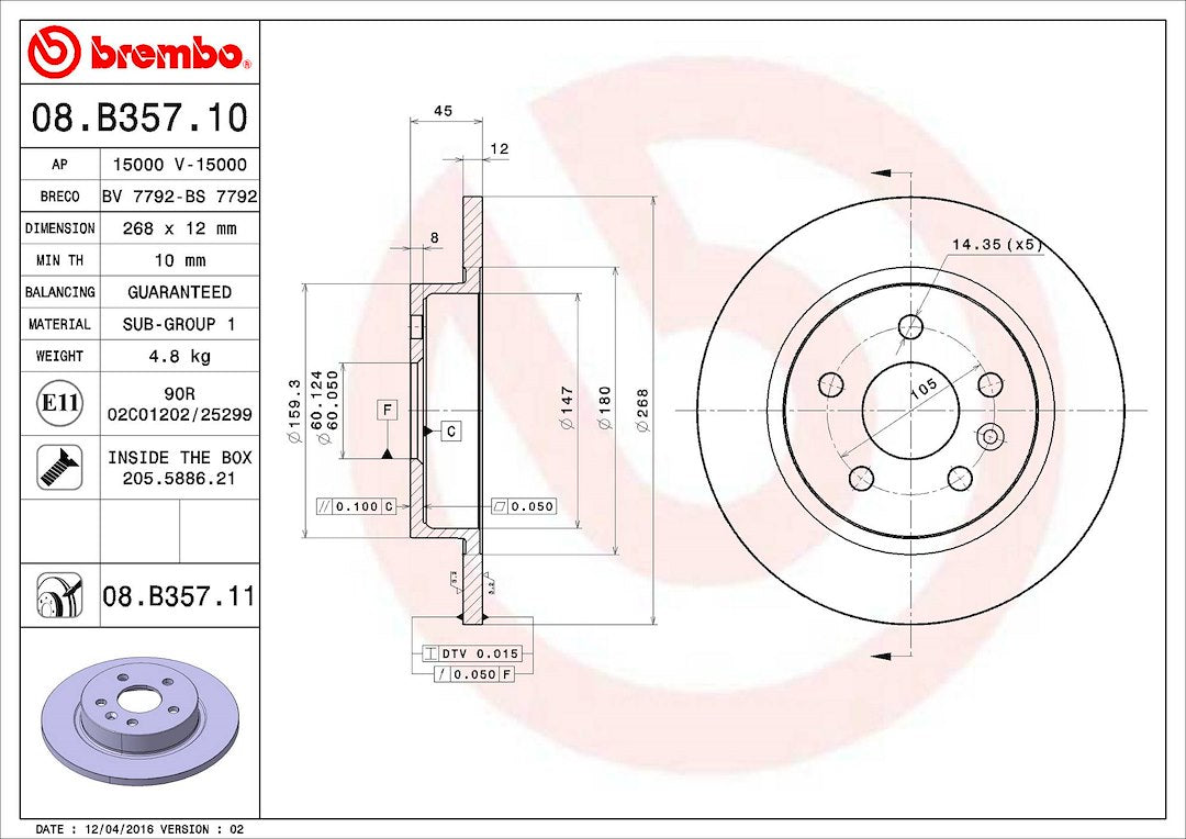 Brembo Components Not Hazardous To Health Brake Rotor 08B35711C02 - Disc