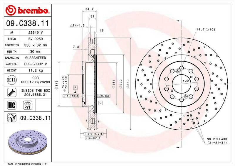 Brembo Components Not Hazardous To Health Brake Rotor 09C33811C02 - Disc