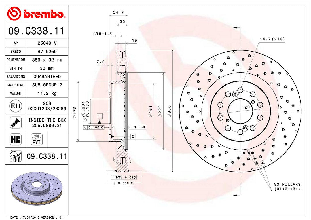Brembo Components Not Hazardous To Health Brake Rotor 09C33811C02 - Disc