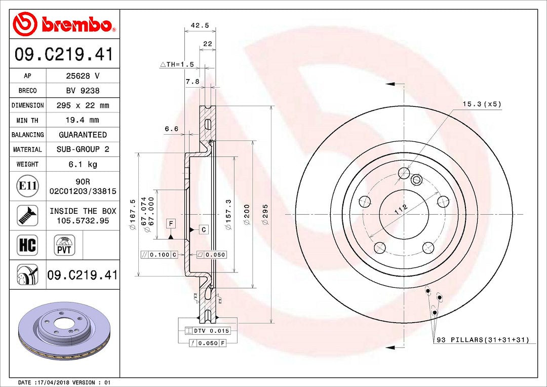 Brembo Components Not Hazardous To Health Brake Rotor 09C21941C02 - Disc