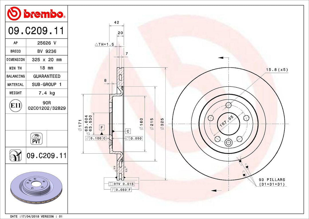 Brembo Components Not Hazardous To Health Brake Rotor 09C20911C02 - Disc