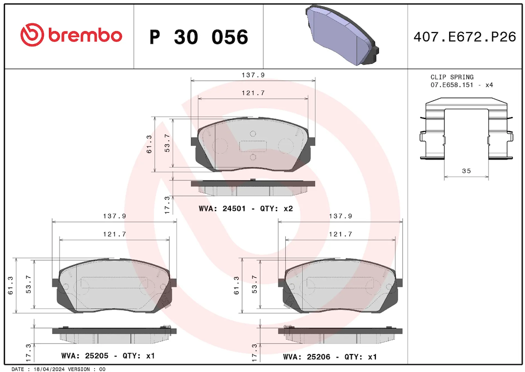 Brembo Premium Low-Met OE Equivalent Pad Brake Pad P30056