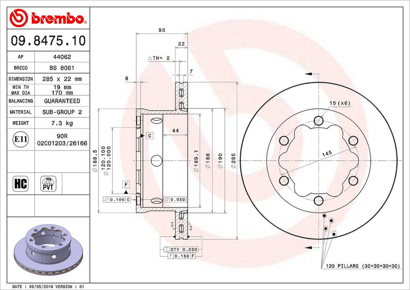 Brembo 09847510C02 Brake Rotor