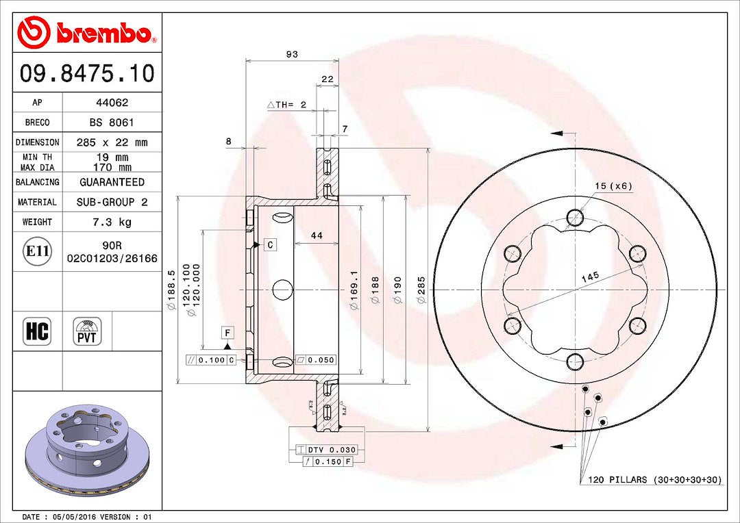 Brembo 09847510C02 Brake Rotor