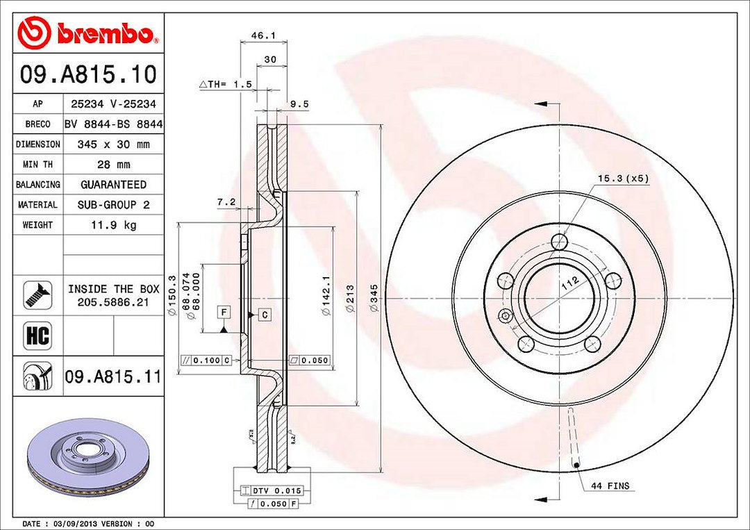 Brembo Components Not Hazardous To Health Brake Rotor 09A81511C02 - Disc