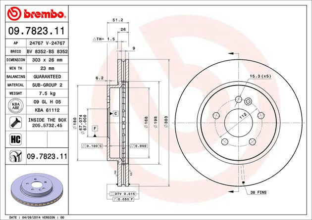 Brembo 09782311C02 Brake Rotor