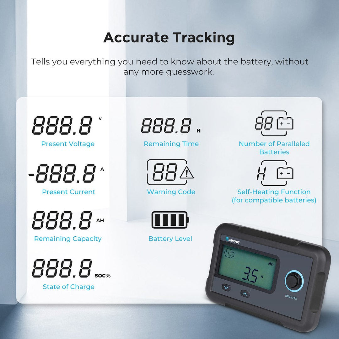 Renogy Quick And Easy Mounting Battery Monitor RMS-LFPS-G1-US - Smart Lithium