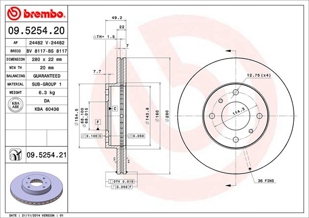Brembo 09525421C02 Brake Rotor
