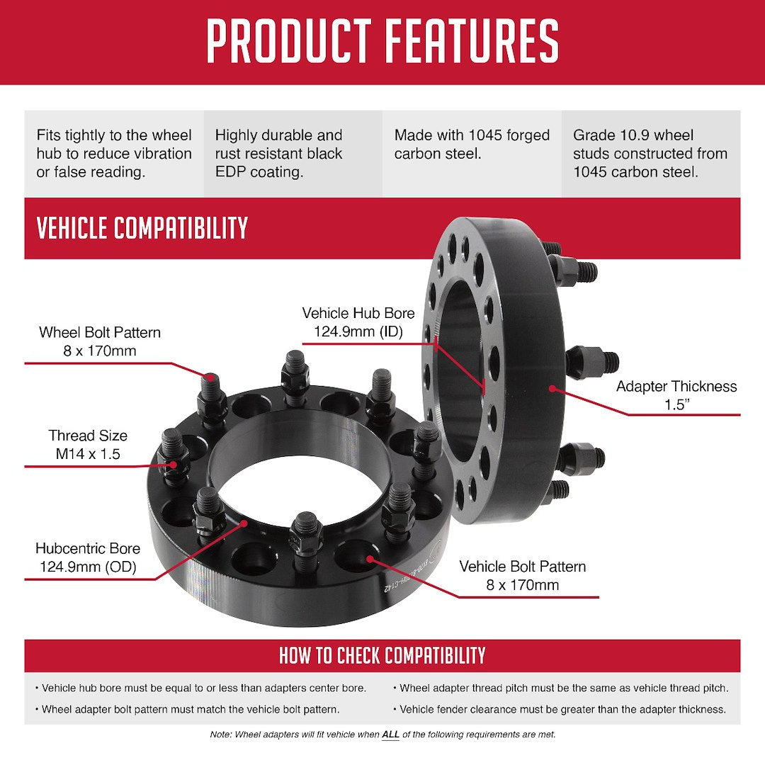 Revolution CNC Lathes And Milling Machines Wheel Adapter 8170-8170HS-C14 - Adap-Steel -8X170 1.5 124.9 M14 1.5