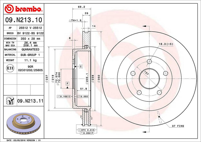 Brembo Components Not Hazardous To Health Brake Rotor 09N21311C02 - Disc
