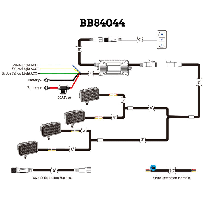 ARC Lighting Features Two Outputs Light Bar Wiring Harness BB84044 - Stroblink Universal Dual Color Wor