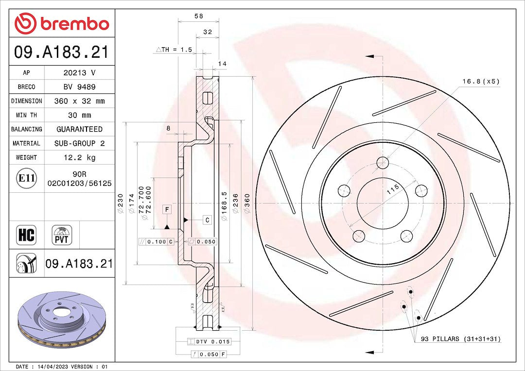 Brembo Rust-Resistant Coating Brake Rotor 09A18321C02 - Disc