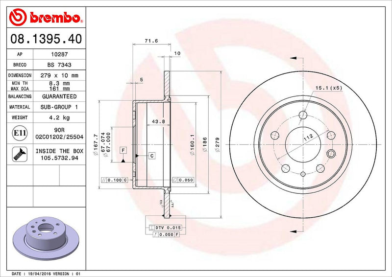 Brembo Components Not Hazardous To Health Brake Rotor 08139540C02 - Disc