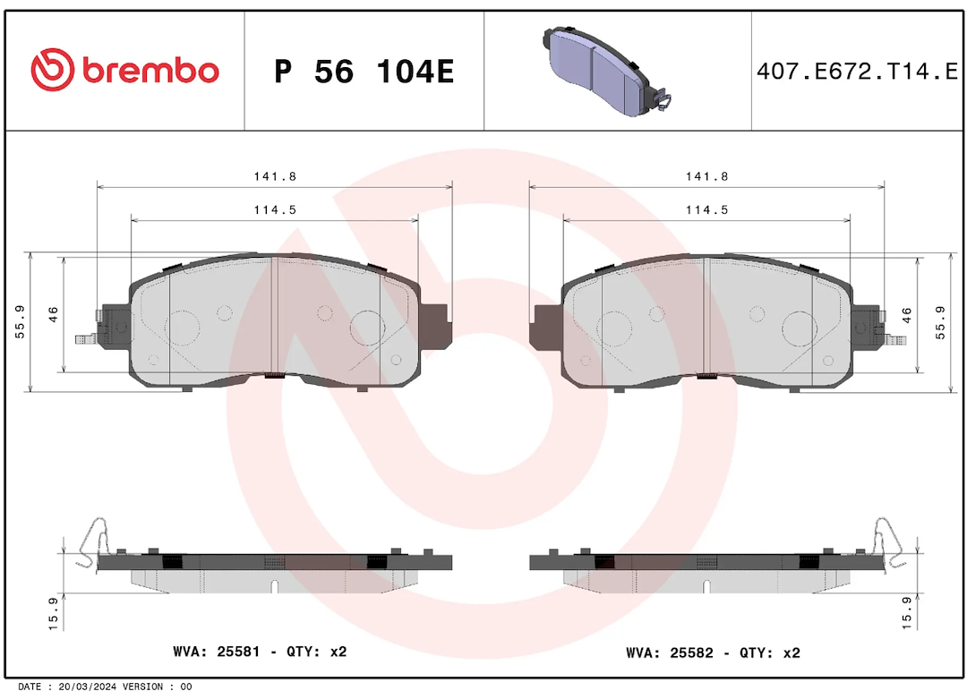 Brembo Premium Low-Met OE Equivalent Pad Brake Pad P56104