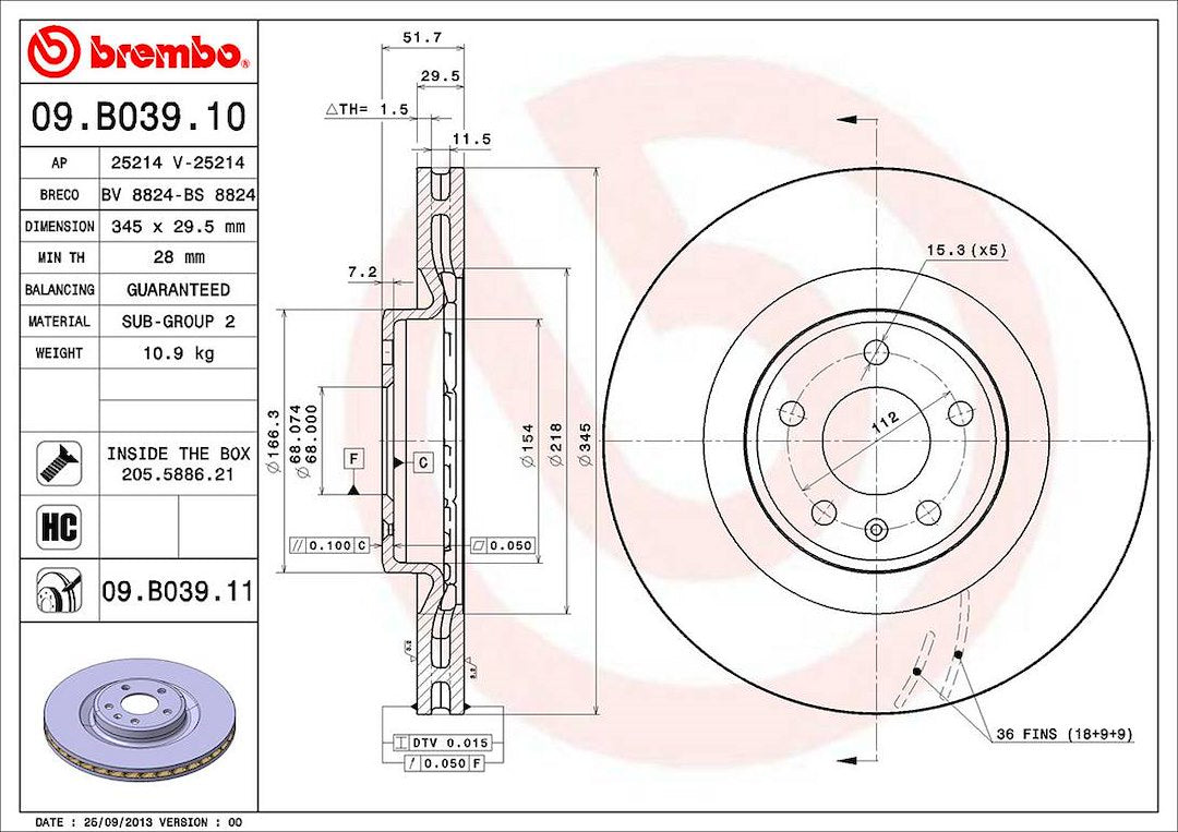 Brembo Components Not Hazardous To Health Brake Rotor 09B03911C02 - Disc