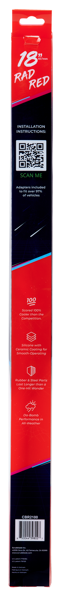 Scrubblade Ensure Quiet Operation Windshield Wiper Blade CBR1800 - Red 18 Silicone Shadeblade Wip Blae