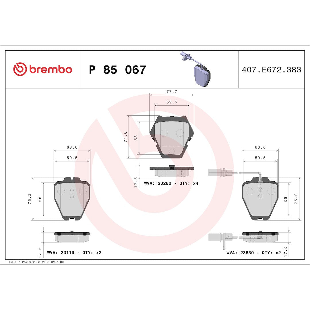 Brembo Premium Low-Met OE Equivalent Pad Brake Pad P85067 - Disc Set
