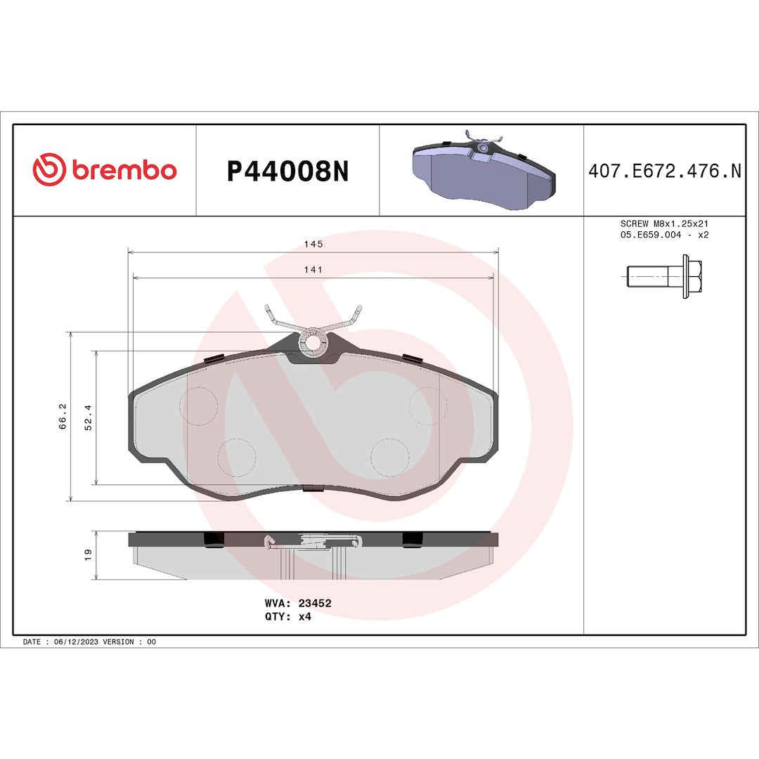 Brembo Premium Low-Met OE Equivalent Pad Brake Pad P44008N - Disc Set