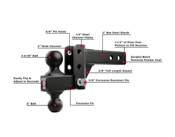 Bulletproof Limited Lifetime Warranty Trailer Hitch Ball Mount LD202 - Bph LT Dty Shank Drop Rise