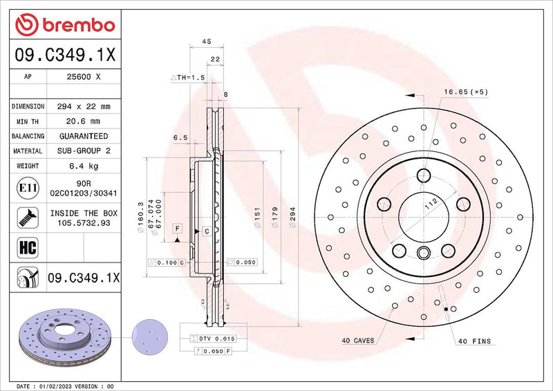 Brembo 09C3491XC02 Brake Rotor