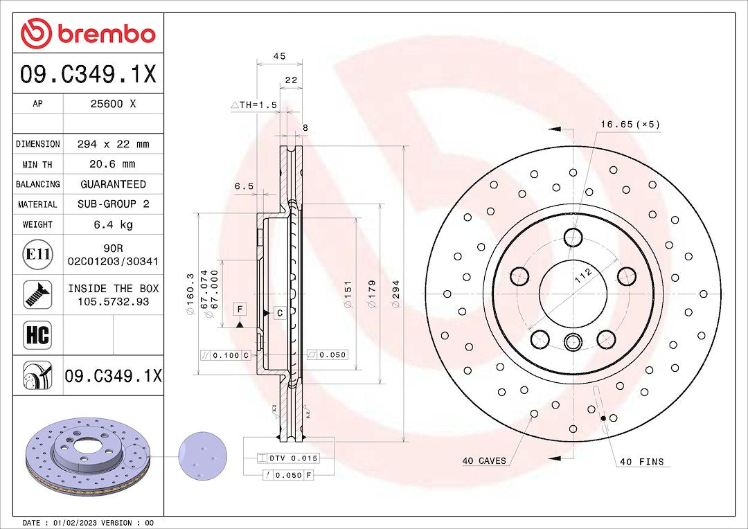 Brembo 09C3491XC02 Brake Rotor