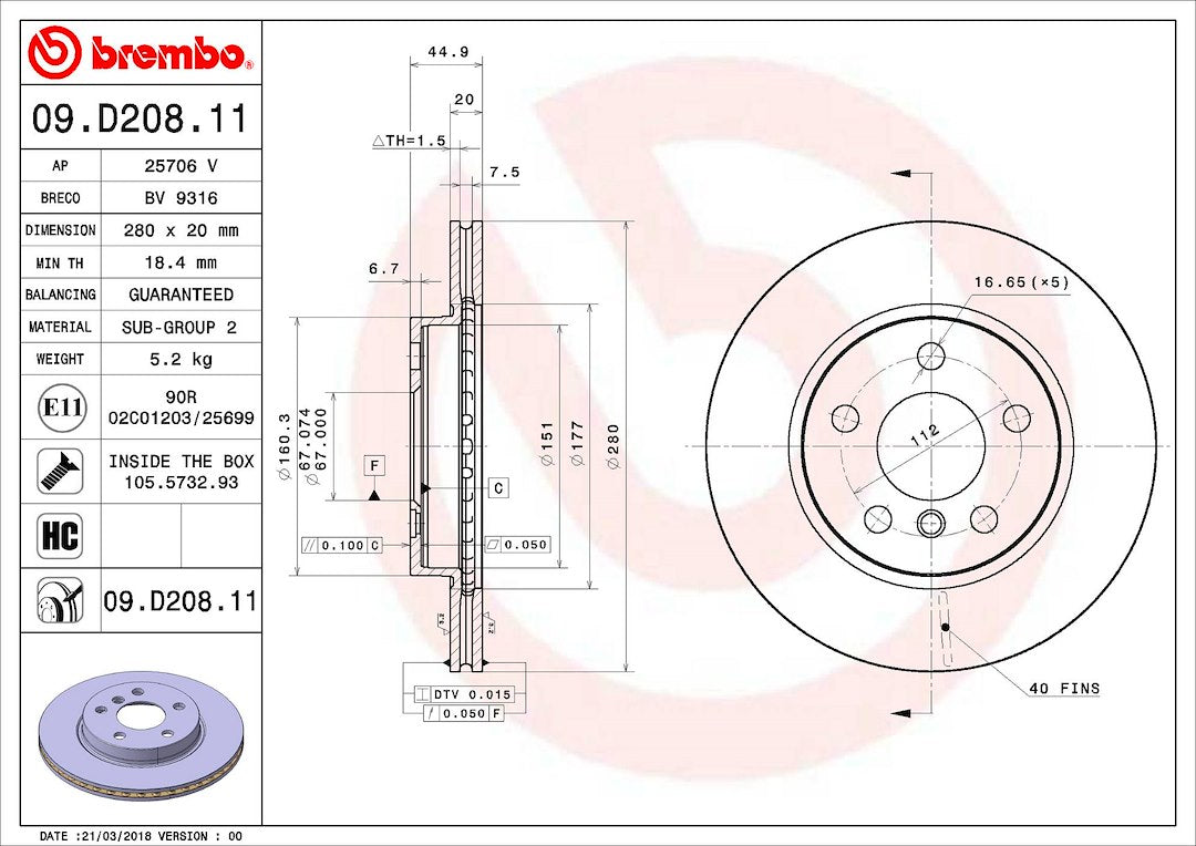 Brembo Components Not Hazardous To Health Brake Rotor 09D20811C02 - Disc