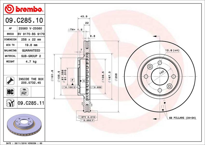 Brembo Components Not Hazardous To Health Brake Rotor 09C28511C02 - Disc