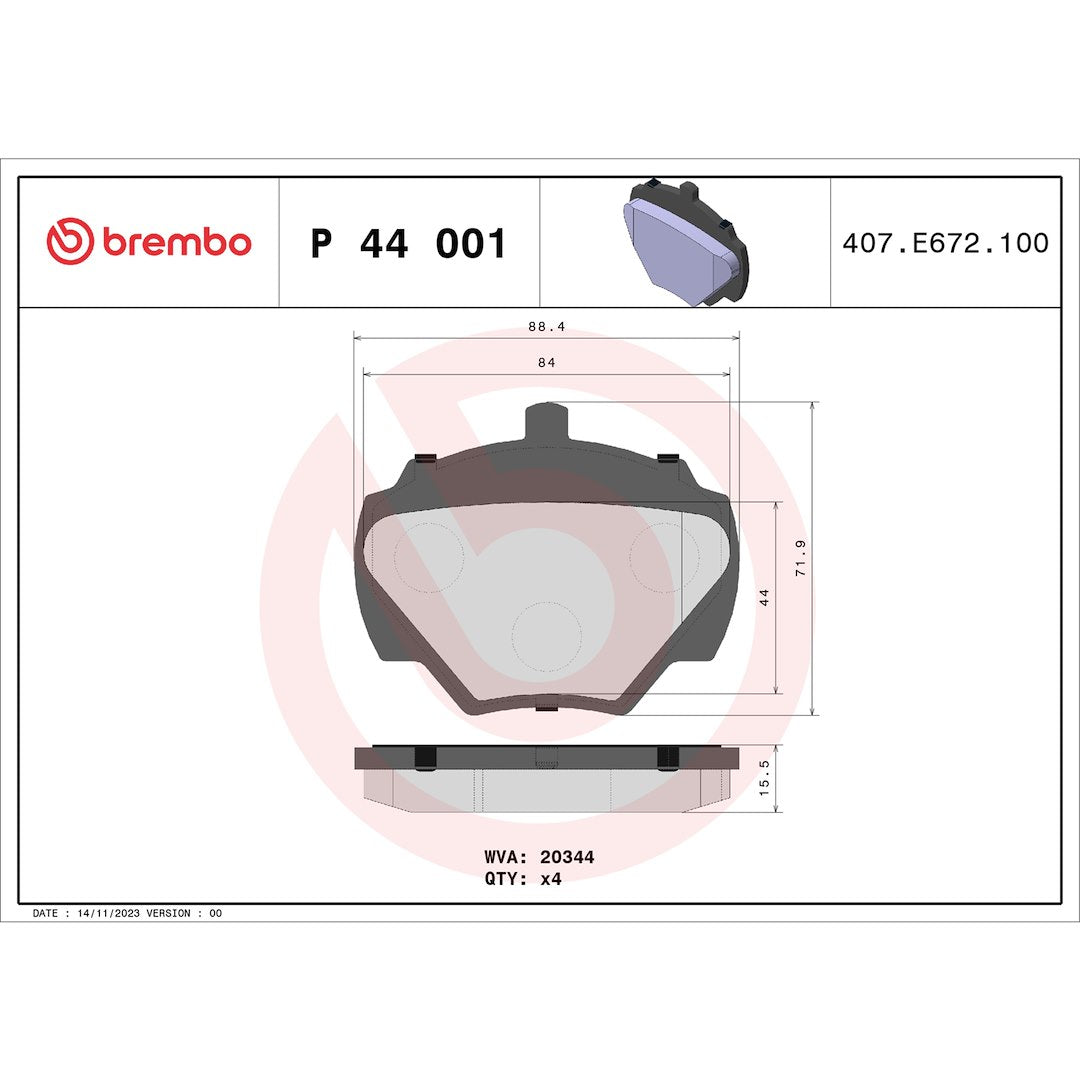 Brembo Premium Low-Met OE Equivalent Pad Brake Pad P44001 - Disc Set