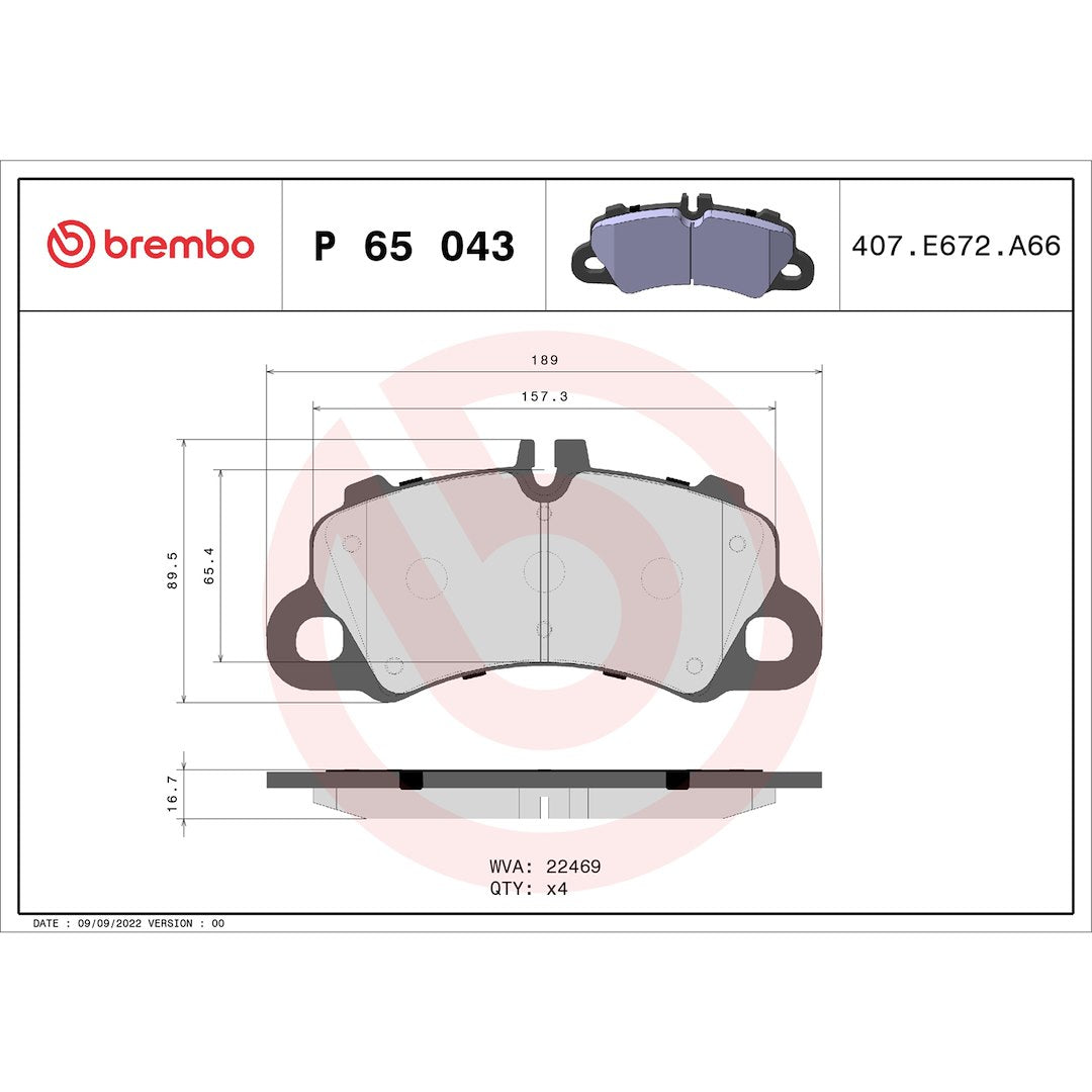 Brembo Premium Low-Met OE Equivalent Pad Brake Pad P65043