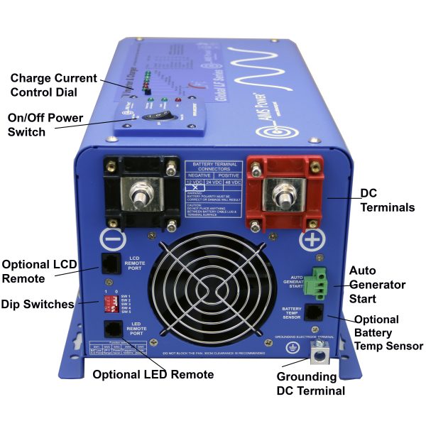 Aims Power Multiple Controlled Cooling Fans Power Inverter/ Battery Charger Picoglf30W12V120VR - 3000W Pure Sine LF Inv…