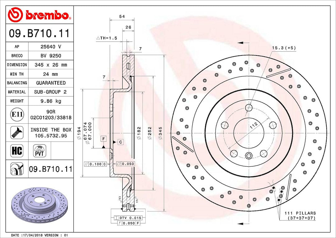 Brembo Components Not Hazardous To Health Brake Rotor 09B71011C02 - Disc