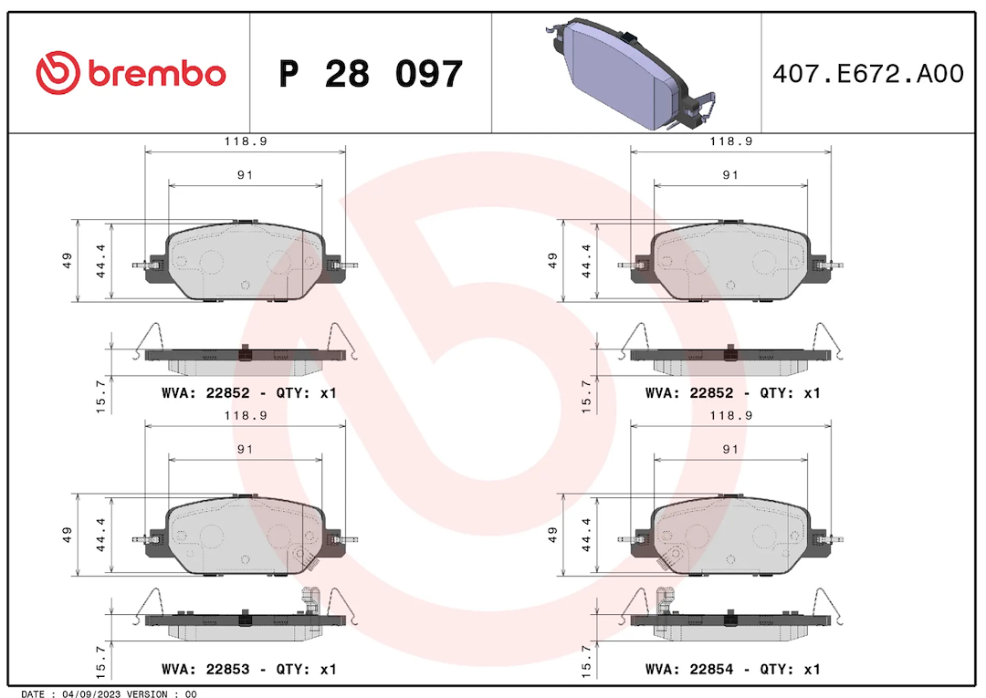 Brembo Premium Low-Met OE Equivalent Pad Brake Pad P28097