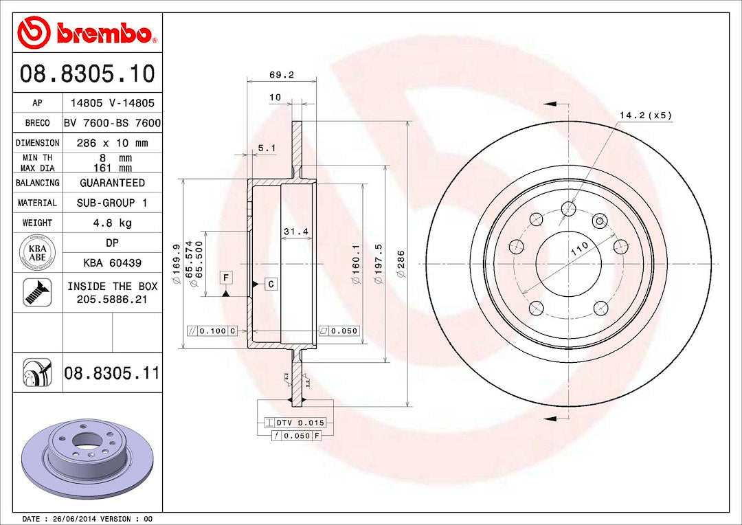 Brembo Components Not Hazardous To Health Brake Rotor 08830511C02 - Disc