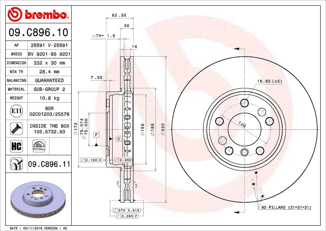 Brembo Components Not Hazardous To Health Brake Rotor 09C89611C02 - Disc