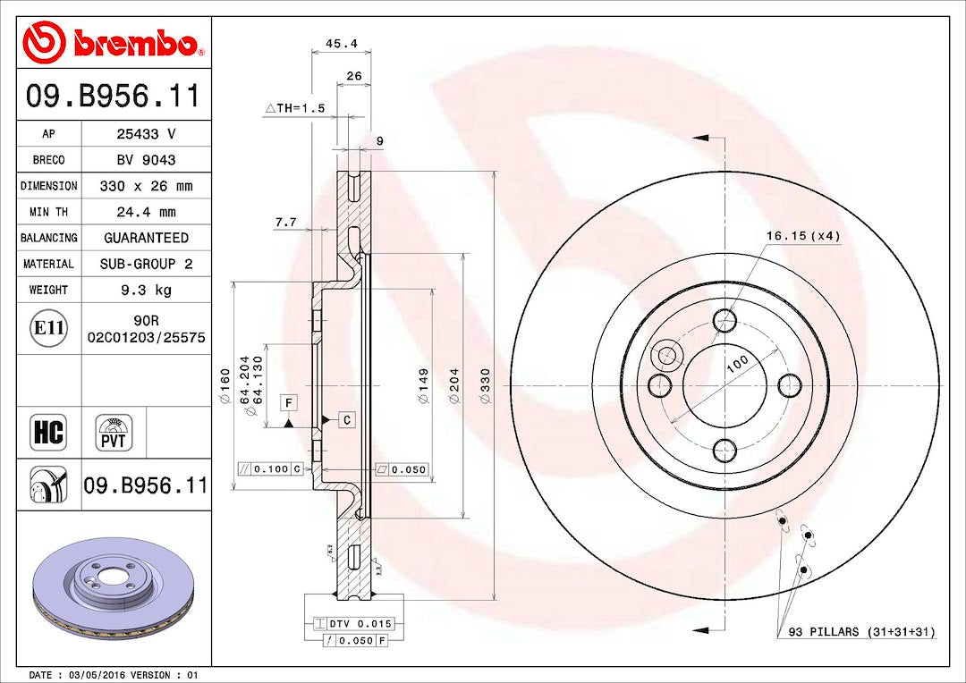 Brembo Components Not Hazardous To Health Brake Rotor 09B95611C02 - Disc