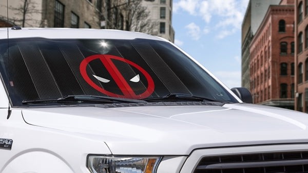 Plasticolor Universal Design Fits Most Vehicles Windshield Shade 003854R01 - Black Marvel Deadpool Logo AC