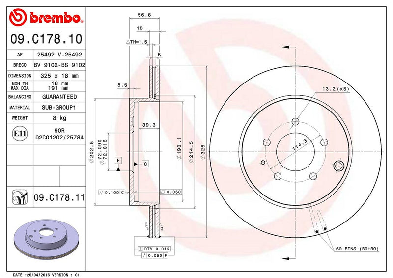 Brembo Components Not Hazardous To Health Brake Rotor 09C17811C02 - Disc