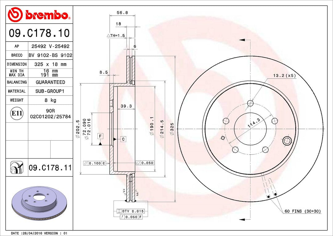 Brembo Components Not Hazardous To Health Brake Rotor 09C17811C02 - Disc
