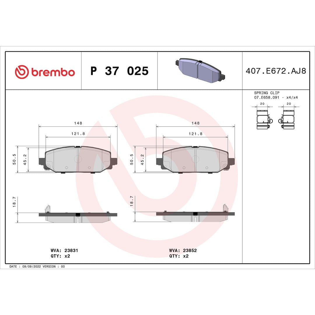 Brembo Premium Low-Met OE Equivalent Pad Brake Pad P37025