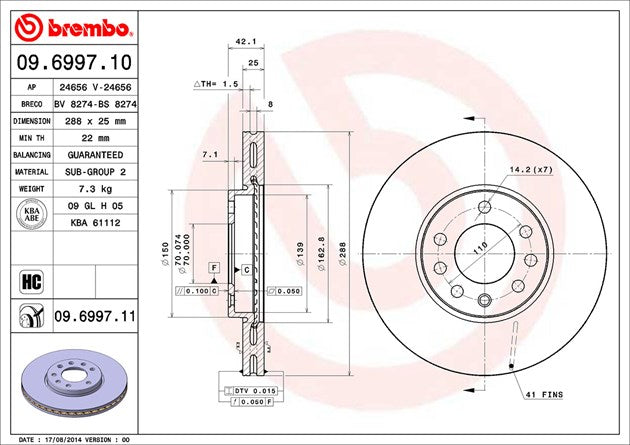 Brembo 09699711C02 Brake Rotor