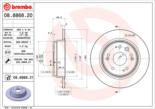 Brembo Components Not Hazardous To Health Brake Rotor 08886821C02 - Disc