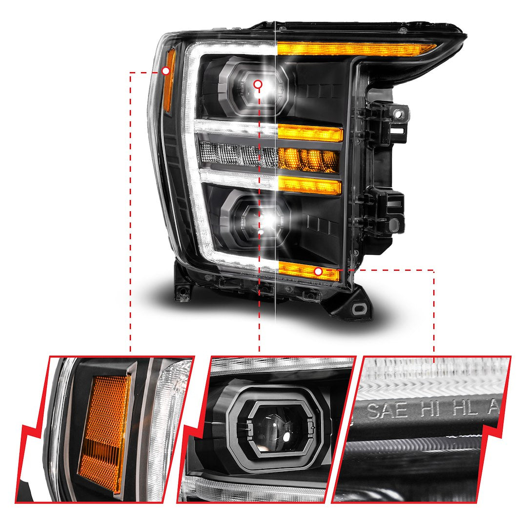 Anzo Easy To Install Headlight Assembly 111594R - Black Led HL F150 Pass Side 21-23
