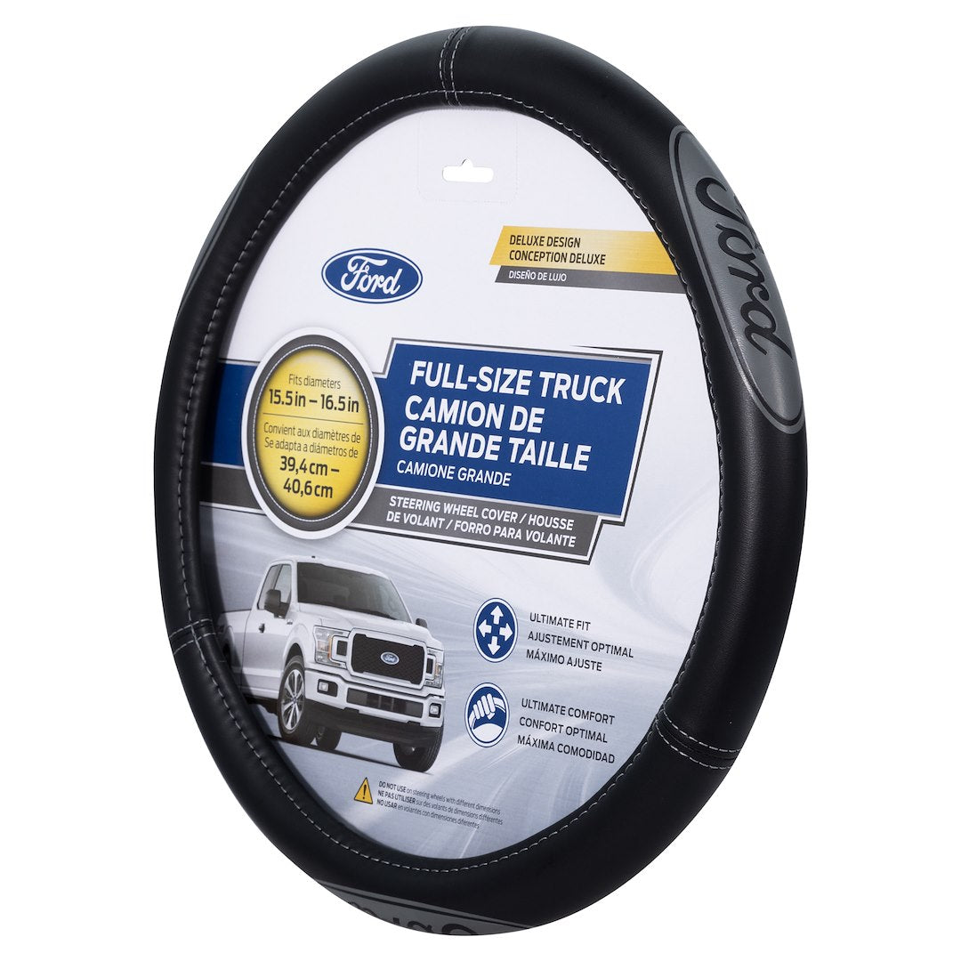 Plasticolor Comfortable Leather-Like Feel Steering Wheel Cover 008567R01 - Ford Deluxe Truck Size Swc