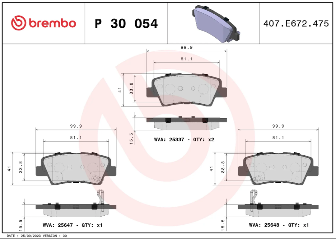 Brembo Premium Low-Met OE Equivalent Pad Brake Pad P30054 - Discbrakepadset Lowmetal