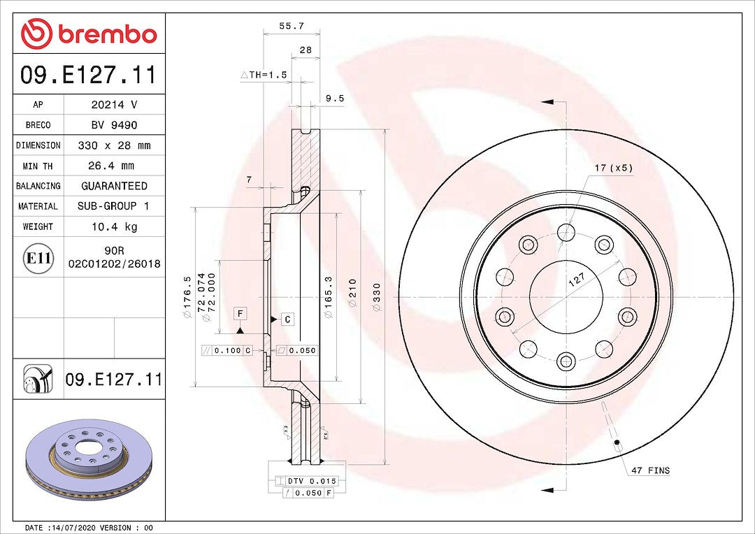 Brembo Rust-Resistant Coating Brake Rotor 09E12711C02 - Disc