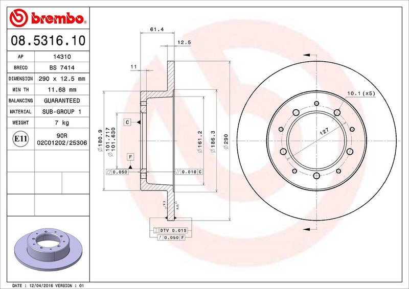 Brembo Components Not Hazardous To Health Brake Rotor 08531610C02 - Disc