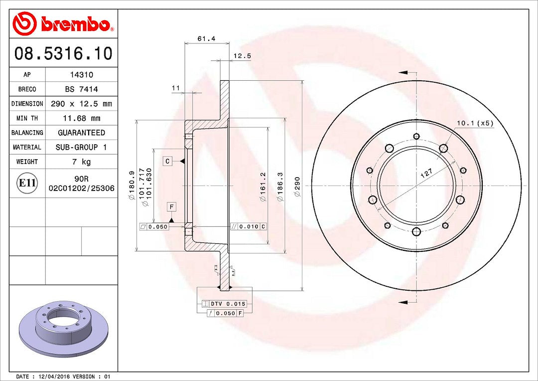 Brembo Components Not Hazardous To Health Brake Rotor 08531610C02 - Disc